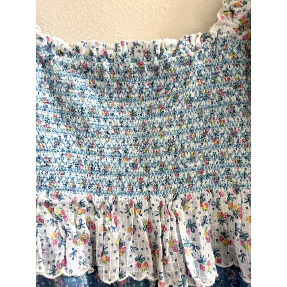 LoveShackFancy NWOT Shaw Large Blue Micro Mini Dress Floral Tiered Tunic - Picture 10 of 16